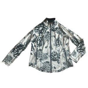 Bylyse Zip-Down Stretch Jacket Sweater Athleisure Nylon Floral Print Size Medium